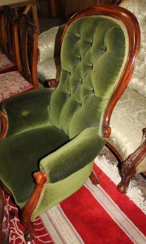 Mid Victorian mahogany buttoned backed armchair(-)